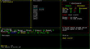 Two knives are equipped, giving two attacks per turn.