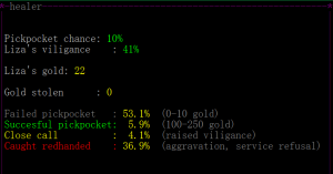 You can see the various outcomes of your pickpocketing attempts.